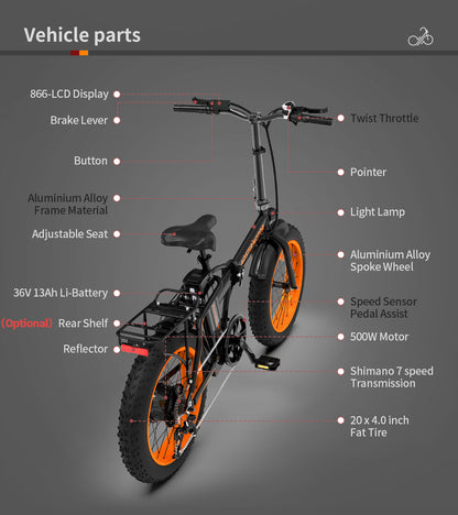 Foldable Fat Tire E-Bike 36V 500W