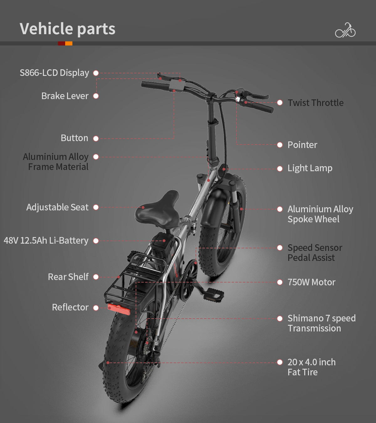 Inch Foldable Fat Tire Electric Bike 48V
