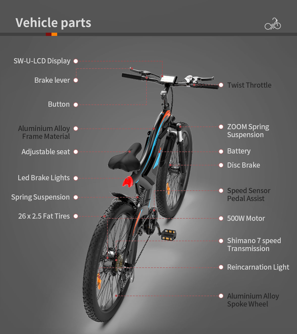 Inch E-Bike Front Suspension & Dual Mechanical Disc Brakes