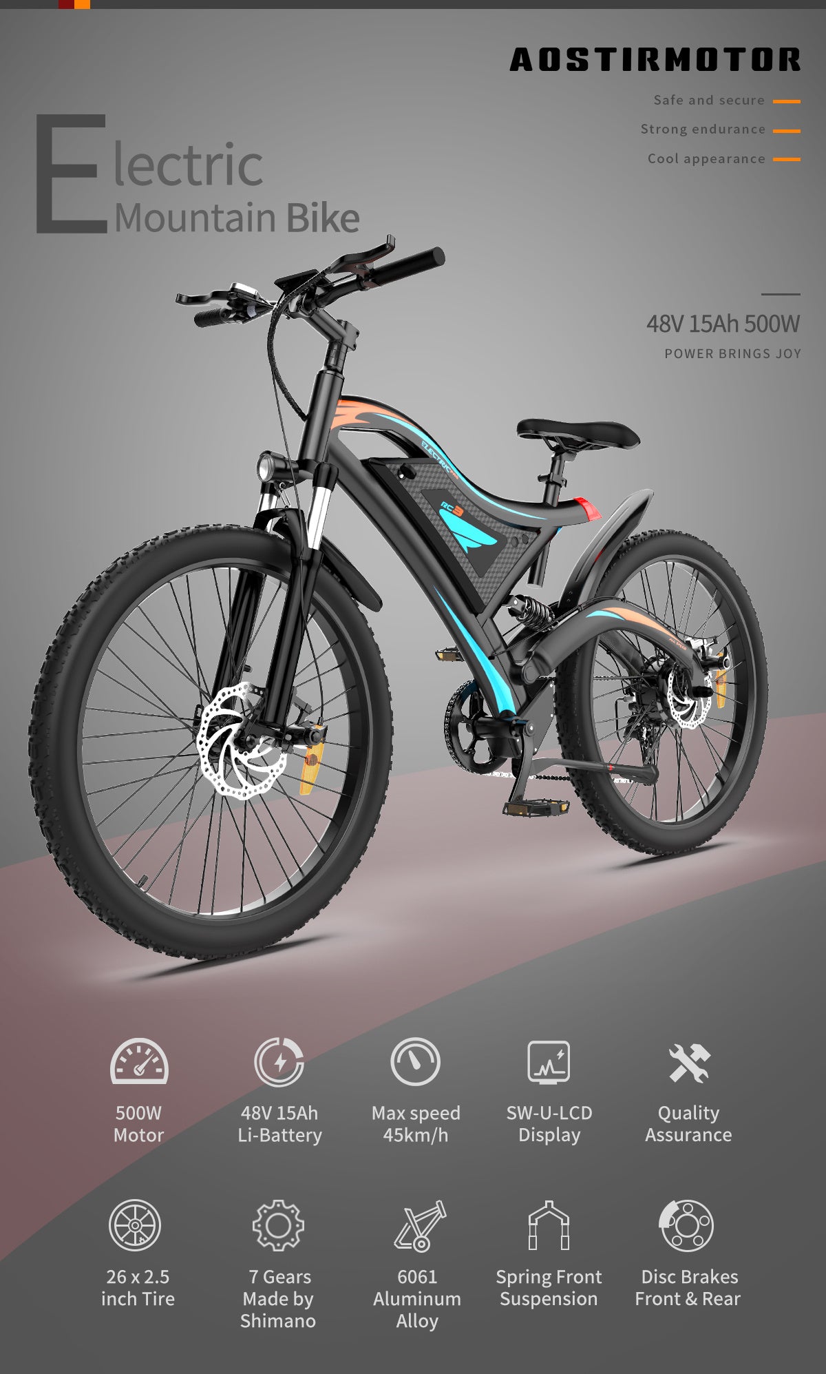 Inch E-Bike Front Suspension & Dual Mechanical Disc Brakes